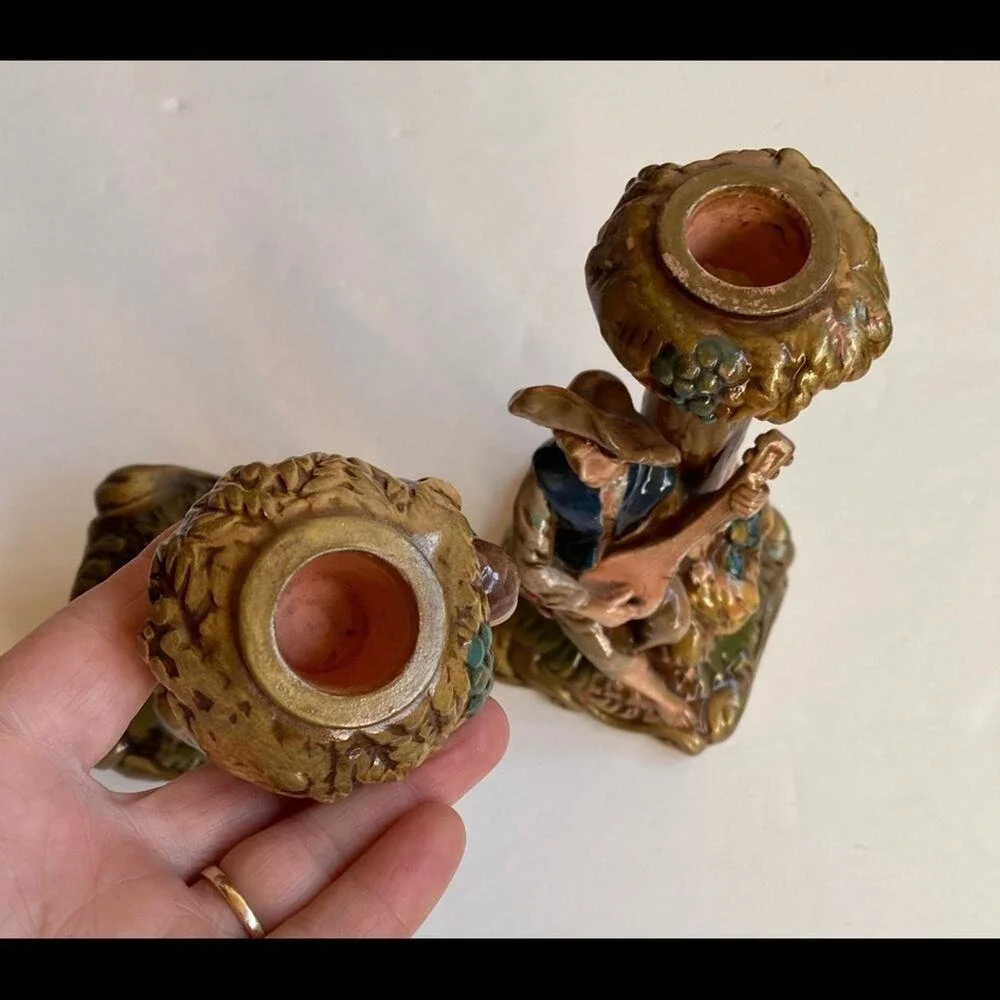 Arcadia Candle Holders Courting Couple Figural Set‎ - Hand-Painted 50s Giftware